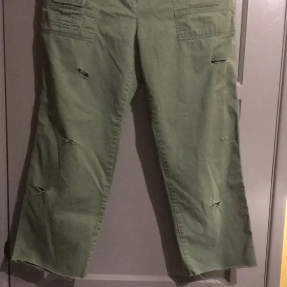 RL Vintage CARGO RALPH LAUREN WIDE LEG Army Green PANTS Raw Hem Size 12 - Picture 4 of 14